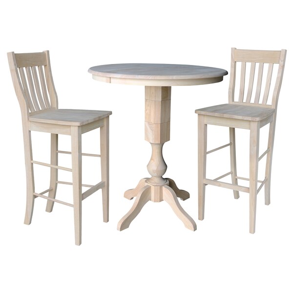 International Concepts Round 36 in Rd Extension Dining Table 40.9 inH, 2 Cafe Bar Ht Stools, Unfinished, 36 in W, 48 in L K-36RXT-11P-S6163-2 - main